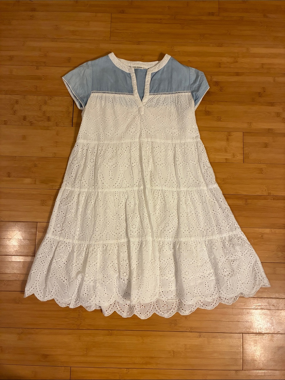 Roller Rabbit White Eyelet Dress with Light Blue Yoke